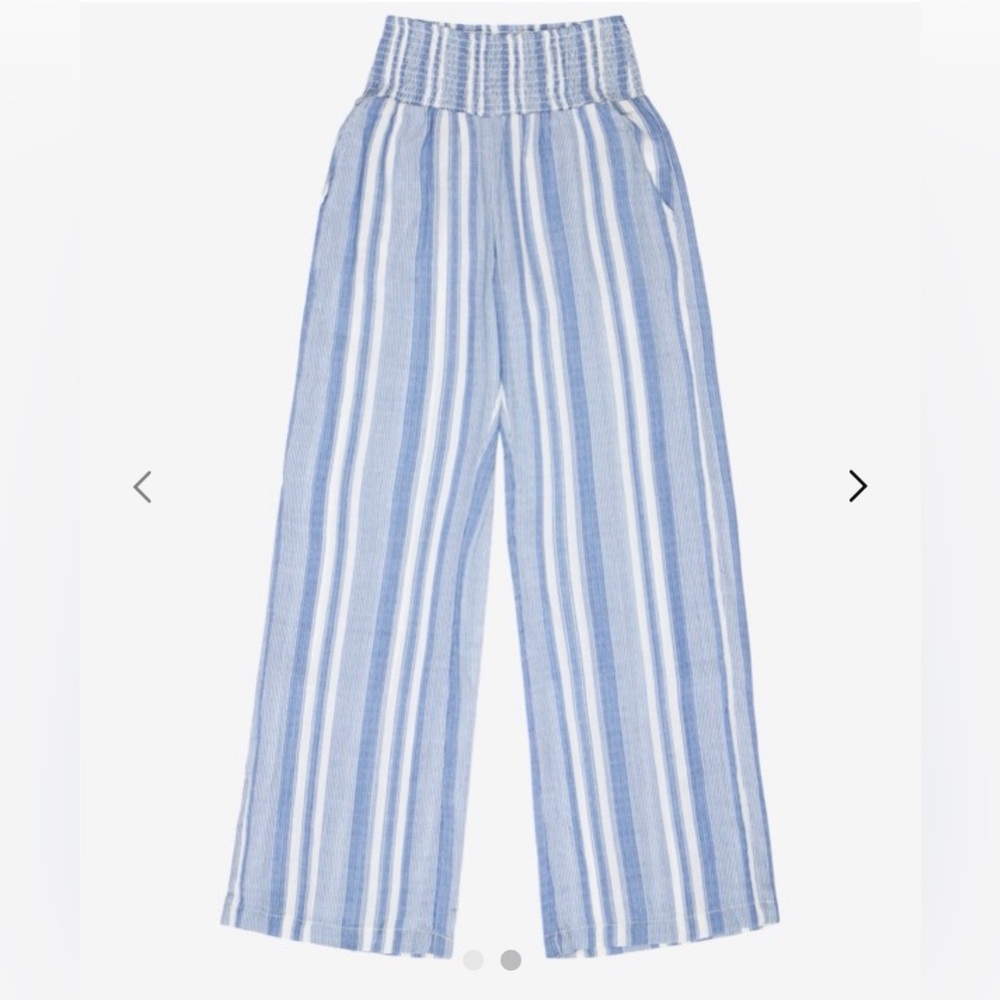 BILLABONG NEW WAVES J323JNEW BLUE STRIPED SMOCKED WAIST FLARE PANT BEACH SZ XL